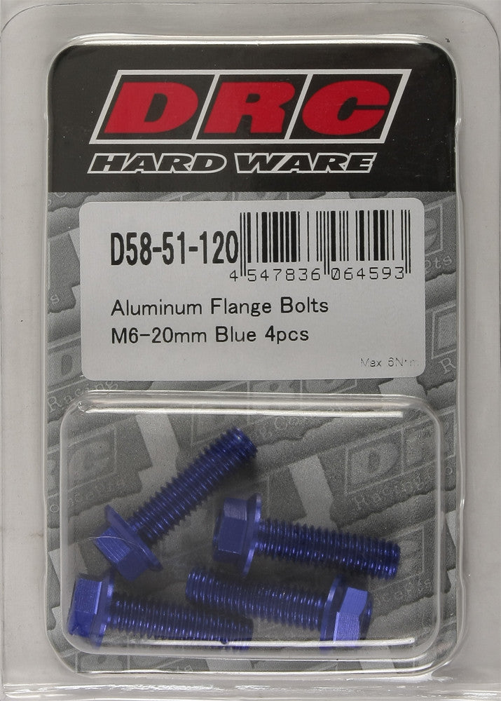 Drc 634-8320B D58-51-120 ALUMINUM FLANGE BOLTS BLUE M6X20MM 4/PK