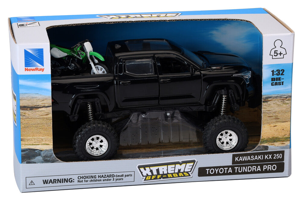 New Ray Toys 959-0198 SS-54446 REPLICA 4X4 TRUCK/DIRT BIKE BLK TUNDRA KAWASAKI