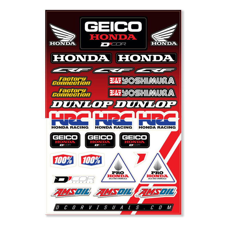 D-cor 862-10115 40-10-115 GEICO HONDA HRC DECAL SHEET GEICO HONDA HRC DECAL 12MIL