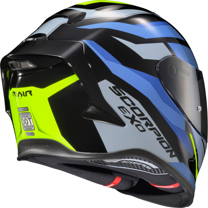 Scorpion Exo 75-1368X R1-2306 EXO-R1 AIR FULL FACE HELMET RAVEN BLACK/BLUE/HI VIZ XL
