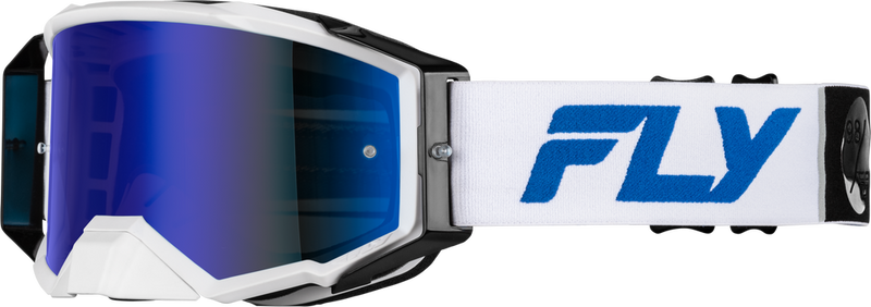 Fly Racing 37-5188 37-5188 ZONE PRO GOGGLE WHITE/BLUE W/ DARK BLUE MIRROR/SMOKE LENS