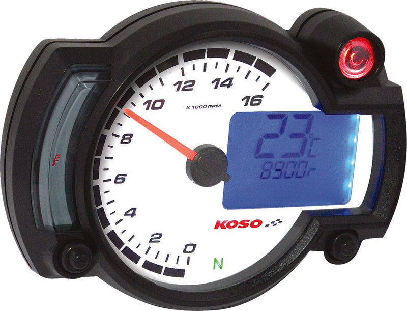 Koso North America 27-5737 BA015000 RX-2NR 16 000 RPM GUAGE WHITE PANEL