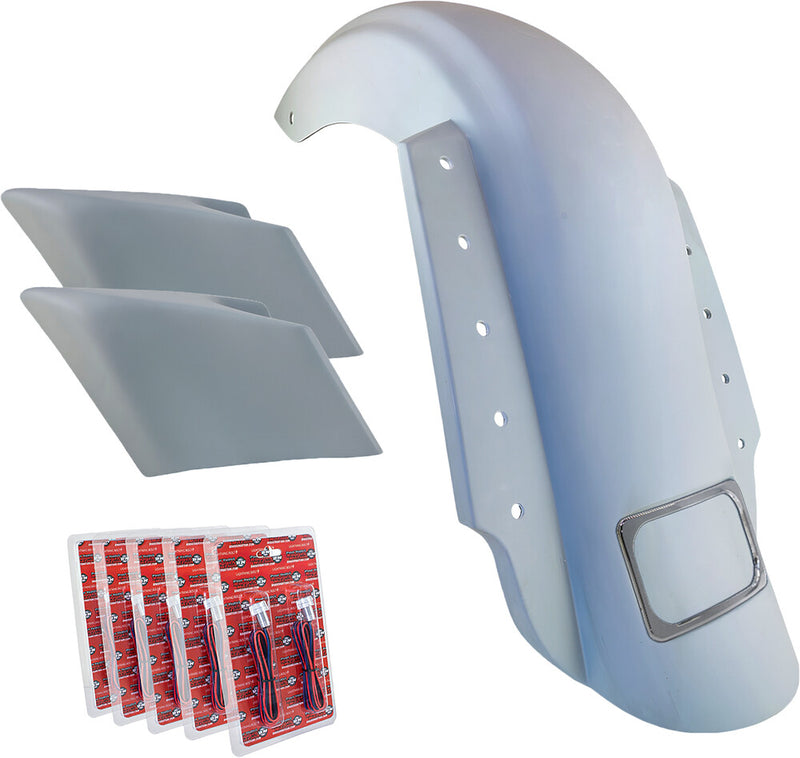 Paul Yaffe Bagger Nation 3-Piece Fender Kit Dual Outlet Chrome License Frame Stretched - KIT-3PC-DO-STR-C