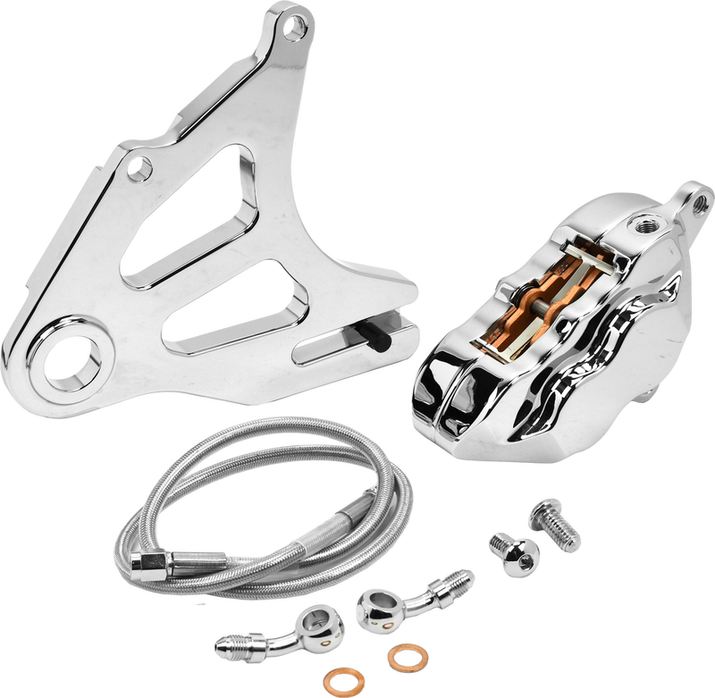 Hawg Halters Inc 4 Pist Rear Caliper Kit Chrome ST - RKSTCC518 For Harley Softail 2018-2023