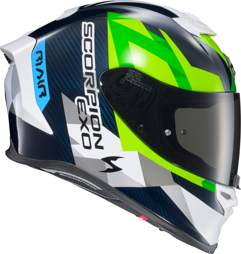 Scorpion Exo 75-1366X R1C-2106 EXO-R1 AIR FULL FACE HELMET CARBON RASTOR WHT/GRN/BLUE XL