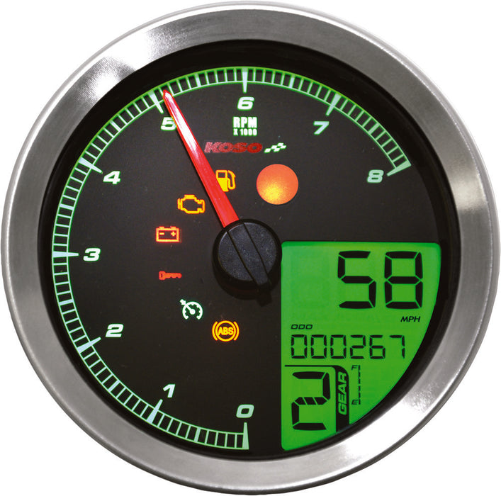 Koso North America 27-5797S BA051201 SPEEDO / TACH SIL BEZEL LCD COLOR CHANGE DISPLAY