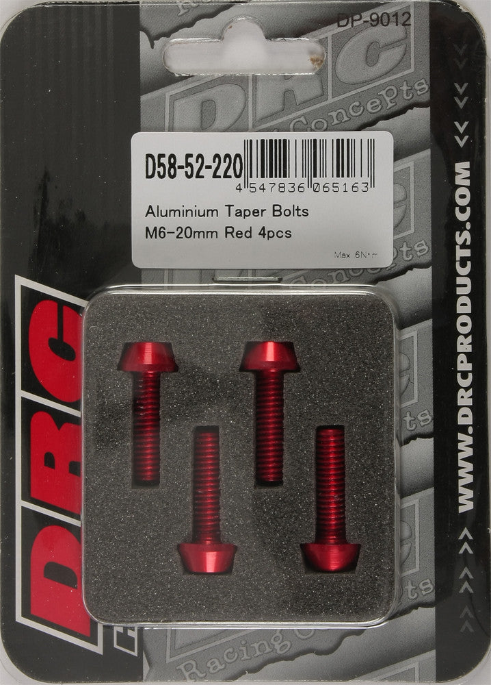 Drc 634-8420R D58-52-220 ALUMINUM TAPER BOLTS RED M6X20MM 4/PK