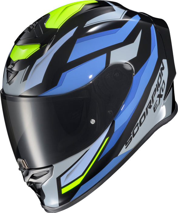 Scorpion Exo 75-1368X R1-2306 EXO-R1 AIR FULL FACE HELMET RAVEN BLACK/BLUE/HI VIZ XL
