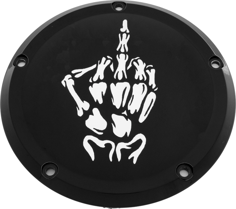 Custom Engraving 7 M8 FLT FLH Derby Cover Bone Finger Black - SKUL24-46BG For Harley Touring 2015-2022