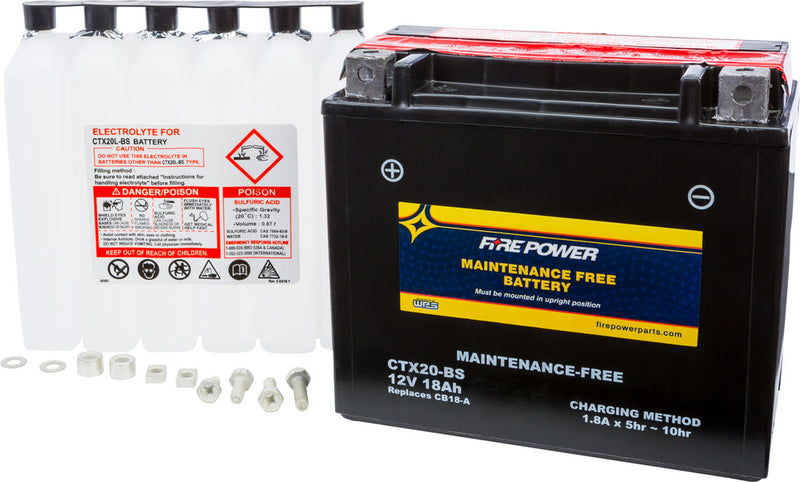 Fire Power Battery Maintenance Free - CTX20-BS For Harley 1980-1996 | Indian Scout / Spirit / Chief 2001-2003 | Arctic Cat Pantera 2017