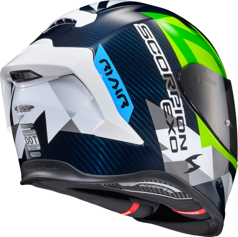 Scorpion Exo 75-1366M R1C-2104 EXO-R1 AIR FULL FACE HELMET CARBON RASTOR WHT/GRN/BLUE MD