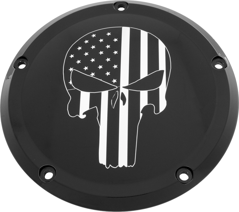 Custom Engraving 7 TC Derby Cover Punisher Black - PATR22-12BG For Harley Motorcycles 2007-2018