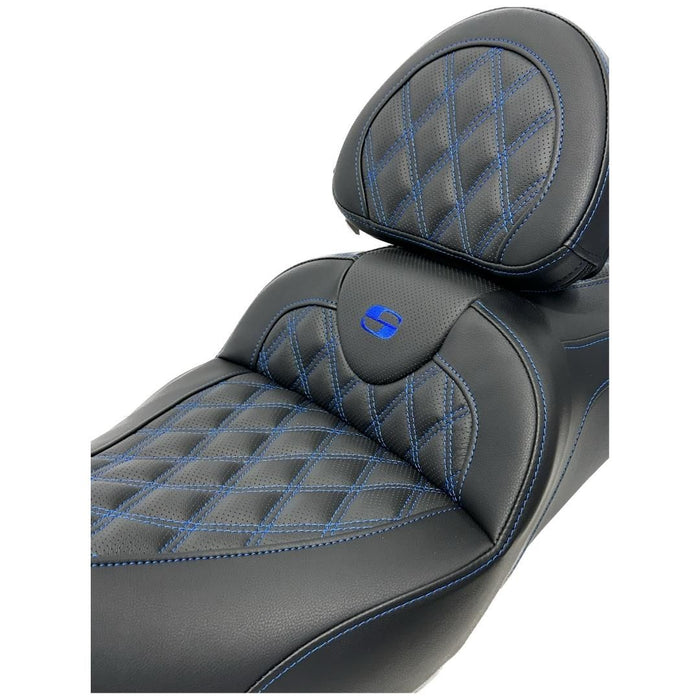 BLUE STITCH SADDLEMEN 0801-1187 808-07B-182BR Road Sofa™ Seat Lattice Stitch - Backrest - '08-'23 FL