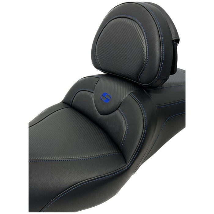 BLUE STITCH SADDLEMEN 0801-1193 808-07B-185BR Road Sofa Carbon Fiber Seat - W/Backrest - '08-'23 FL