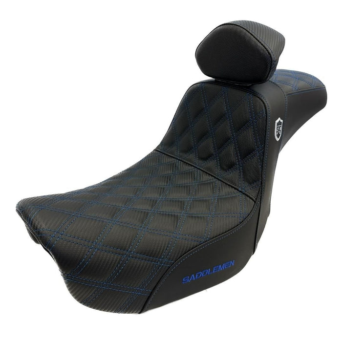 BLUE STITCH SADDLEMEN 0803-0630 SC80604DBKRT Pro Series SDC Performance Seat w/ Backrest - Full Lattice Stitch/Lumbar Gripper
