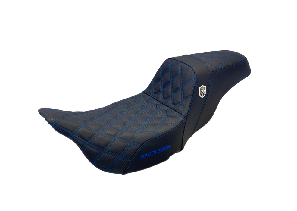 SADDLEMEN BLUE STITCH 0801-1174 SC80807DB Pro Series SDC Performance Grip Seat - w/o Backrest - Full Lattice Stitch - '08 -'23 FL