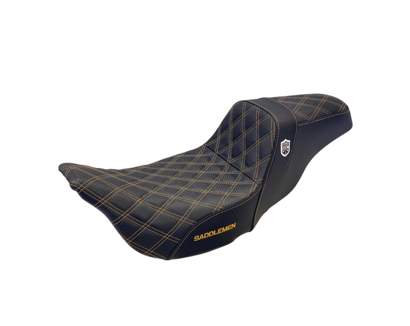 (OPEN BOX) Saddlemen Gold Stitch 0801-1174 Pro Series SDC Performance Grip Seat W O Backrest Full Lattice - SC80807DB For Harley Touring 2008-2024