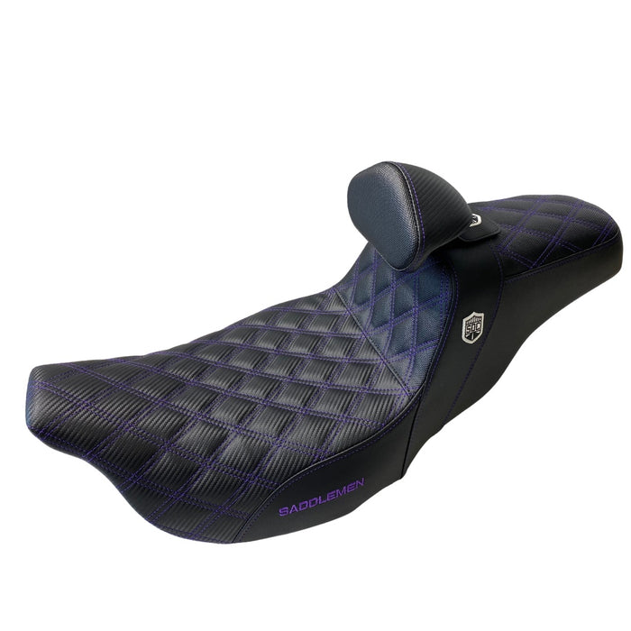 SADDLEMEN PURPLE STITCH 0801-1256 SC80807DBRT Pro Series SDC Performance Grip Seat - With Backrest - Full Lattice Stitch/Lumbar Gripper - '08 -'23 FL