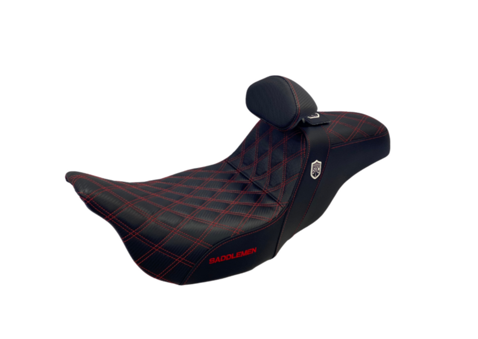 SADDLEMEN RED STITCH 0801-1256 SC80807DBRT Pro Series SDC Performance Grip Seat - With Backrest - Full Lattice Stitch/Lumbar Gripper - '08 -'23 FL