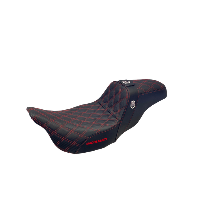 SADDLEMEN RED STITCH 0801-1256 SC80807DBRT Pro Series SDC Performance Grip Seat - With Backrest - Full Lattice Stitch/Lumbar Gripper - '08 -'23 FL