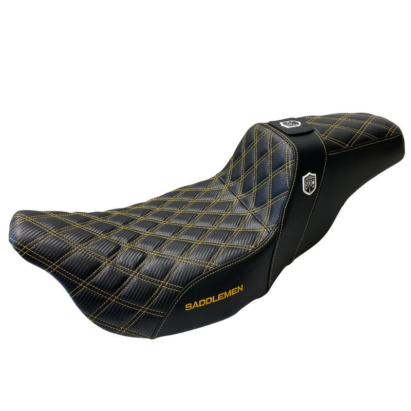 Saddlemen Sunflower Yellow Stitch 0801-1256 SC80807DBRT Pro Series SDC Performance Grip Seat With Backrest Full Lattice For Harley Touring 2008-2024