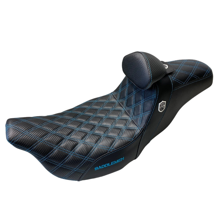 SADDLEMEN TEAL STITCH 0801-1256 SC80807DBRT Pro Series SDC Performance Grip Seat - With Backrest - Full Lattice Stitch/Lumbar Gripper - '08 -'23 FL