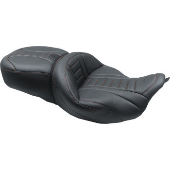 *OVERSTOCK SALE* MUSTANG 0801-1374 79006AB One-Piece Deluxe Touring Seat - Black W/American Beauty Red Stitching - FL '08+