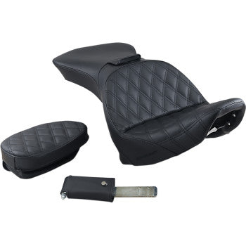 SADDLEMEN 0802-1077 800-23-030LS Explorer Seat - With Backrest - Lattice Stitched - Black - FLSTS