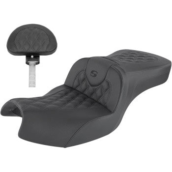 SADDLEMEN 0810-2181 I20-06-182BR Roadsofa™ Lattice Stitch Seat for Indian®- With Backrest - Full Lattice Stitch - Black