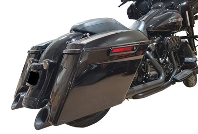 Tab Performance 4.5" Black B.A.M. Slip-on Exhaust with Black Slash Cut Tips, 2.5" Louvered Core-Medium Baffle, FL Touring 2017-Up. Does NOT fit Trikes