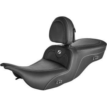SADDLEMEN 0801-1392 897-07-185BRHC Roadsofa™ Carbon Fiber Seat - With Driver Backrest - Heated - Black