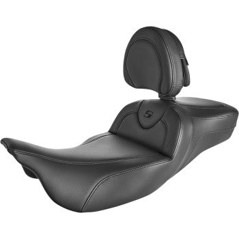 SADDLEMEN 0801-1400 808-07B-188BR Roadsofa™ Extended Reach Seat - Black/Black Stitching - With Backrest