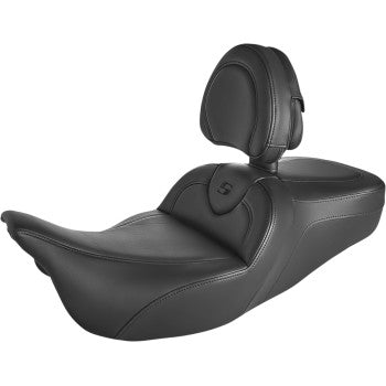 SADDLEMEN 0801-1396 808-07B-187BR Roadsofa Standard Reach Seat - Black/Black Stitching - With Backrest - '08-'23 FL