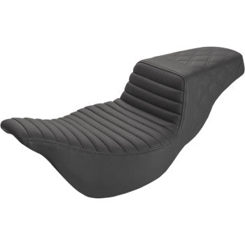 SADDLEMEN 0801-1291 808-07B-176E Extended Reach Step-Up Seat - Front Tuck-n-Roll/Rear Lattice Stitch - Black - FLH