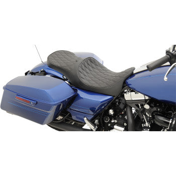 DRAG SPECIALTIES 0801-1008 Backrest Compatible 2-Up Leather Low Touring Seat — Double Diamond - Driver's Backrest (Sold Separately)