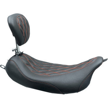 MUSTANG 0801-1377 79727AB Wide Tripper™ Solo Seat - w/ Drivers Backrest - Black w/ American Beauty Red Stitching