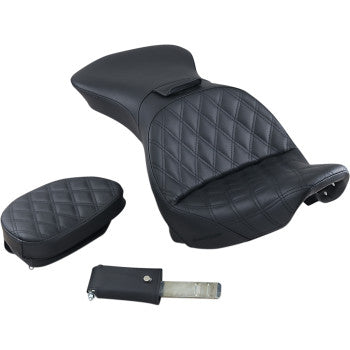 SADDLEMEN 0802-1077 800-23-030LS Explorer Seat - With Backrest - Lattice Stitched - Black - FLSTS
