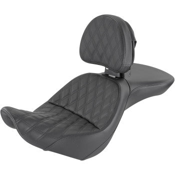 SADDLEMEN 0802-1075 806-12-030LS Explorer Seat - With Backrest - Lattice Stitched - Black - FXST