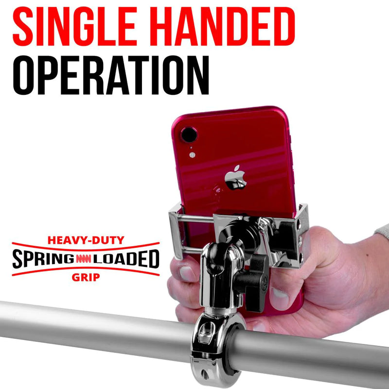 TACKFORM Chrome Phone Mount for Harley Davidson | Works with 1-1/4" Handlebars | Short Reach