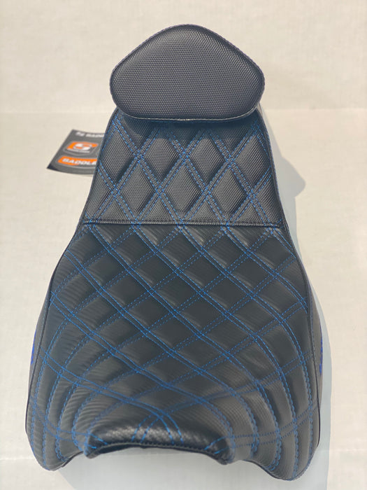 SADDLEMEN BLUE STITCH 0801-1256 SC80807DBRT Pro Series SDC Performance Grip Seat - With Backrest - Full Lattice Stitch/Lumbar Gripper - '08 -'23 FL