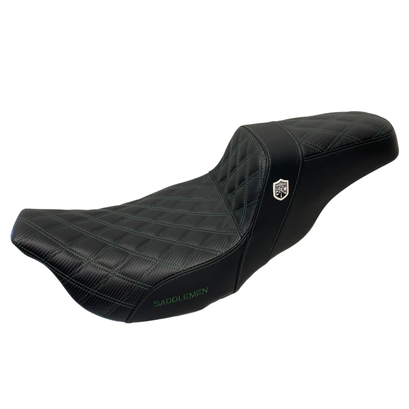 Saddlemen Dark Green Stitch 0801-1174 SC80807DB Pro Series SDC Performance Grip Seat W O Backrest Full Lattice Stitch For Harley Touring 2008-2024
