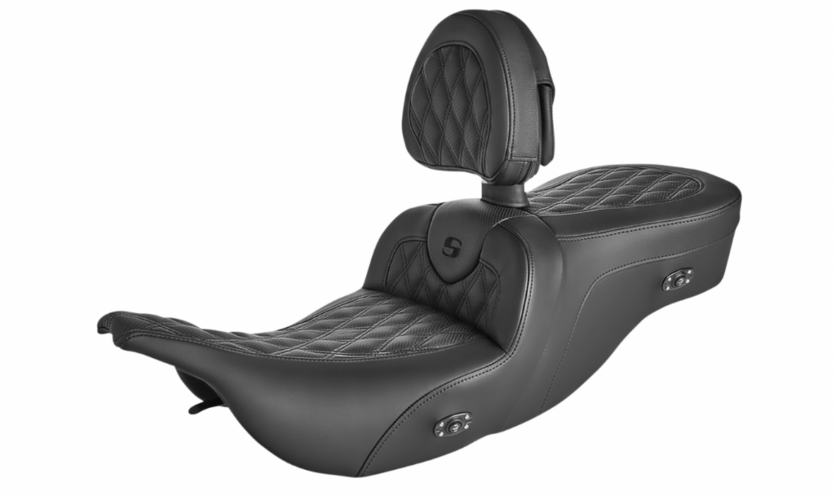 SADDLEMEN 0801-1390 897-07-182BRHC Roadsofa™ Seat - With Backrest - Full Lattice Stitch - Black - Heated