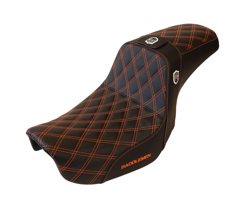 ORANGE STITCH SADDLEMEN 0803-0630 SC80604DBKRT Pro Series SDC Performance Seat w/ Backrest - Full Lattice Stitch/Lumbar Gripper