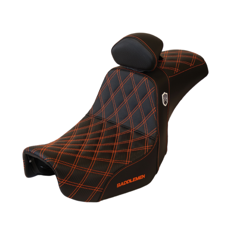 ORANGE STITCH SADDLEMEN 0803-0630 SC80604DBKRT Pro Series SDC Performance Seat w/ Backrest - Full Lattice Stitch/Lumbar Gripper