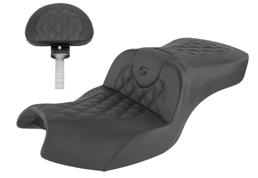 SADDLEMEN 0810-2181 I20-06-182BR Roadsofa™ Lattice Stitch Seat for Indian®- With Backrest - Full Lattice Stitch - Black