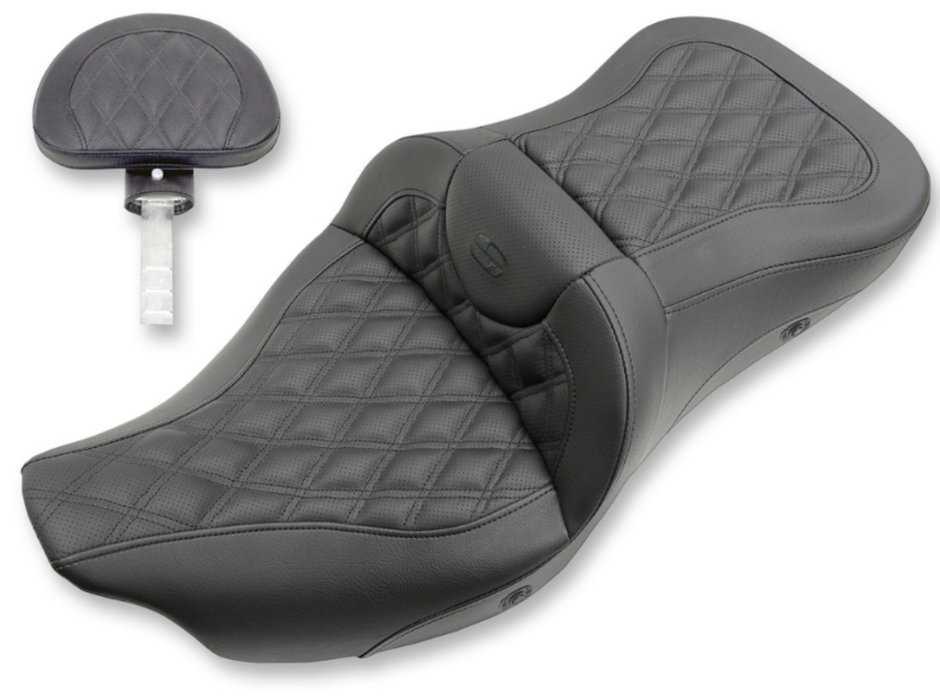 SADDLEMEN 0801-1044 808-07B-184BRHC Extended Reach Road Sofa Seat - Lattice Stitched - Backrest - Heated - '08-'23 FL