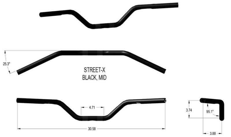 KHROME WERKS 0601-5661 300904 Street-X Handlebar - Mid Bend - Black