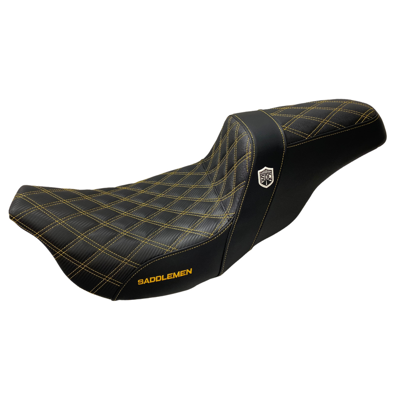 Saddlemen Sunflower Yellow Stitch 0801-1174 SC80807DB Pro Series SDC Performance Grip Seat W O Backrest Full Lattice For Harley Touring 2008-2024