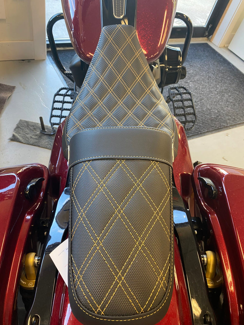 (OPEN BOX) Saddlemen Gold Stitch 0801-1174 Pro Series SDC Performance Grip Seat W O Backrest Full Lattice - SC80807DB For Harley Touring 2008-2024