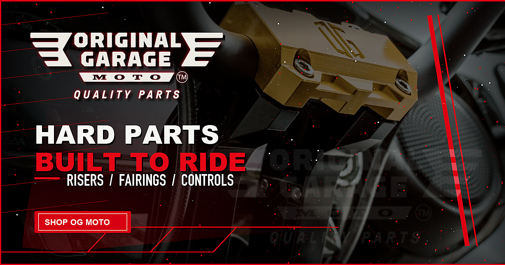 Spaz Cycle x Original Garage Moto risers installed on motorcycle promotion